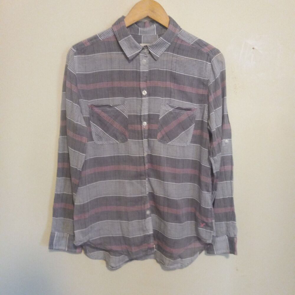 American Eagle Vintage Boyfriend Button Down Shirt-Large-Roll Tab Sleeve-Pockets